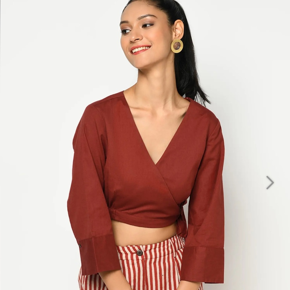 Brand new Fabindia Rust Crop Wrap Top